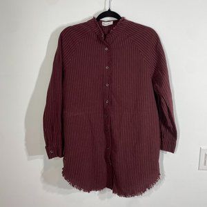 Paintcolors Tunic maroon pin stripe Button Up women's size: M